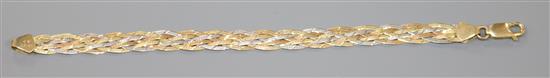 A 14ct three-colour gold plaited bracelet, 6.6 grams.